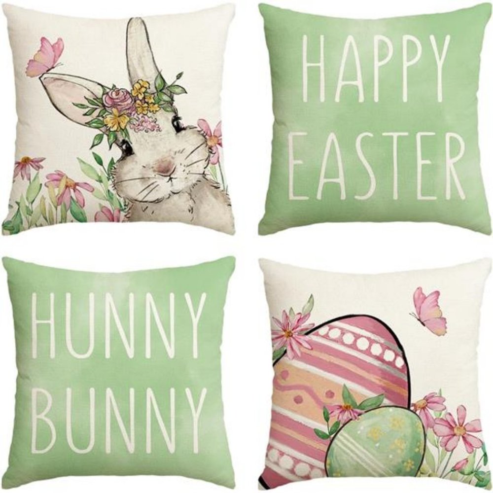 Easter Decorative Throw Pillow Covers Cottage Spring Decor Bunny Accent Cases